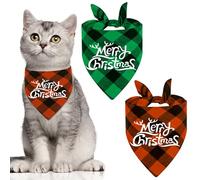 AYMQC Dog Bandana Christmas Classic Plaid Dog Scarf Triangle Bibs Kerchief Merry Christmas Bandanas for Pets 2 Pack (Red & Green)