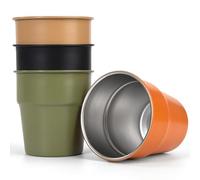 AYMQC Stainless Steel Cups 300ml/10oz Double Wall Stackable Coffee Cup Metal Tea Cup Chilling Beer Glasses Reusable Drinking Mug for Camping Picnic Home Party 4 Pack