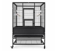 Aymzbd Large Bird Cage, Metal Parrot Cage, Cage with Rolling Stand, Flat Top Design, Black new model with bottom plate white 20 square tube parrot cage, 110cm length, 67cm width, 120cm height