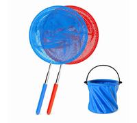 Aymzbd Telescopic Butterfly Net for Kids, Catching with Handle, Outdoor Exploration Net, Blue, Red, 2 Nets (Blue + Red) + 1 Blue Folding Bucket, Blue
