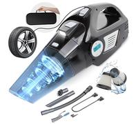 AYN 4-in-1 Cordless Handheld Car Hoover & Tyre Inflator - Strong Suction (120W), LED Light, Digital Air Pump (150PSI), 6000mAh Battery - for Car, Home and Pet Hair