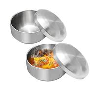 Aynaxcol Stainless Steel Rice Bowl with Lid, Set of 2, for Korean Kitchen Restaurant, Double-walled Metal Bowls, Multi-Purpose Insulated Soup Bowls Snacks Bowls (11.5cm Silver)