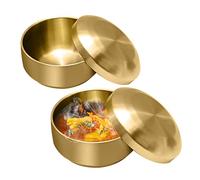 Aynaxcol Stainless Steel Rice Bowl with Lid, Set of 2, for Korean Kitchen Restaurant, Double-walled Metal Bowls, Multi-Purpose Insulated Soup Bowls Snacks Bowls (11.5cm Gold)