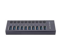 AYNEFY 10 Port USB 3.0 Hub with Individual LED Power Switches, High Speed Data Transfer 5Gbps and 60W Power Adapter, with Surge Protection, for Laptop PC (UK Plug)