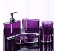 AYNEFY Bathroom Accessories Set, 5-Piece Acrylic Toothbrush Holder, Bath Cup, Bottle, Soap Dish, Purple