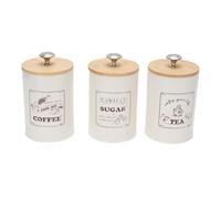 AYNEFY Coffee Sugar Tea Canisters, Metal Tin Jar Set with Airtight Wood Lid, Stackable Storage for Kitchen and Home Decor