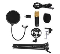 AYNEFY Condenser Microphone, BM800 Professional Cardioid Studio Condenser Microphone Arm Stand Double-layer Pop Filter Foam Cap Kit Record Accessory for Recording in Stainless Steel Plastic Material