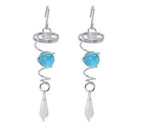 AYNEFY Gazing Ball Spiral Tail Wind Spinner with Stainless Steel and K9 Crystal Balls, Cut Decorative Hanging Dreamy Style Spinner, Suitable for Garden, Porch, City Apartment (Lake Blue)