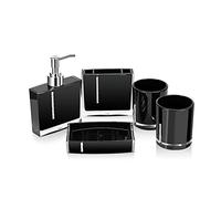 AYNEFY Modern Bathroom Accessories Set, 5-Piece Black Collection with Soap Dispenser, Toothbrush Holder, Soap Dish, 2 Cups for Washbasin