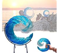 AYNEFY Ocean Sculpture Handcrafted Blue Acrylic Waves Sculpture with Swirling Design, Great for Desktop Decoration(With bracket)