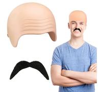 AYNKH 1 Latex Bald Skull Hat for Male and Female Adults, Fancy Costume Role-Playing Hat Costume Accessories, Black Mustache, Black Halloween Costume Theme Party Thick Leather Skull Wig