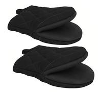 AYNKH 1 Pair Short Oven Mitts - High Heat Resistant Silicone Oven Gloves, Mini Oven Mits with Non-Slip Grip and Hanging Loop for Cooking, Baking, BBQ and Grilling (Black)