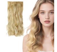 AYNKH 1 PCS Invisible Wire Hair Extension Dark Blonde Beige with Golden Highlights, Friendly Synthetic 19.6 inch Wavy Pieces for WomenWigs Extensions For Women 50cm(Dark Blonde Beige)