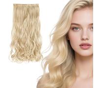AYNKH 1 PCS Invisible Wire Hair Extension Light Blonde with Golden Highlights, Friendly Synthetic 19.6 inch Wavy Pieces for WomenWigs Extensions For Women 50cm (Light Blonde)
