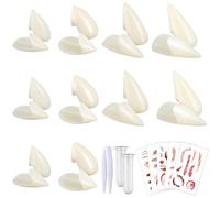 AYNKH 10 Pairs Vampire Teeth, 2 Tubes Teeth Pellets Adhesive, 5 Sheets Realistic Scar Tattoos, Halloween Costume Accessories