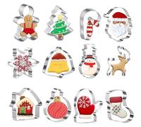 AYNKH 10 Pcs Christmas Cookie Cutters Set, Stainless Steel Biscuit Pastry Cutters in Xmas Tree, Gingerbread, Snowflake, Santa, Reindeer, Candy Cane, Bell, Socks Shapes for Holiday Baking