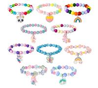 AYNKH 10 Pieces Colorful Beaded Bracelets, Unicorn Mermaid Rainbow Princess Pendant Stretchy Friendship Jewelry Bracelet for Kids Girls Party Favors