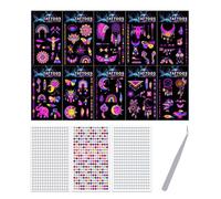 AYNKH 10 Sheets Neon Temporary Tattoos, with 3 sheets Rhinestones stickers and 1 pcs tweezers, Glow in The Dark Party Supplies, Neon Party Decorations, Party Tattoos, Rave Festival