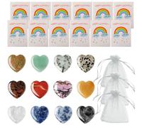 AYNKH 12-Piece Heart Lucky Stones for Kids - With 12 Rainbow Greeting Cards and 12 Organza Bags with Drawstrings | Good Luck Charms for Birthdays, Back-to-School and Holidays