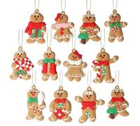 AYNKH 12Pcs Christmas Gingerbread Ornaments, Cute Ginger Man Clay Figurine with Strings for Xmas Tree Fireplace Hanging Decoration
