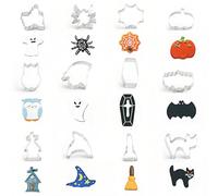AYNKH 12Pcs Halloween Cookie Cutter Set, Stainless Steel Biscuit Cutters for Baking Ghosts Spider Web Wizard's Hat Spider Pumpkin Broom Bat Coffin Cat for Halloween Party DIY Cookies