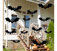 AYNKH 12PCS Halloween Hanging Bats, Halloween Flying Bat with Glowing Eyes Halloween Hanging Decorations Halloween Decor Yard Party Decoration Supplies