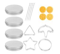AYNKH 12pcs Korean Sugar Candy Making Tool, Stainless Steel Cookie Cutters Biscuits Sugar Cookie Mold Kit, Umbrella Triangle Star Round Cake Mold with Tin Case Needle for Party Game