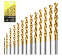 AYNKH 14pcs HSS Twist Drill Bit Set,Metric High Speed Steel Set, M35 Cobalt Titanium Coated Metal Bits Tool, Straight Shank 1mm-6.5mm for Drilling Wood, Metal & Plastic