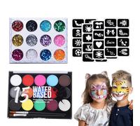 AYNKH 15 Colors Children's Halloween Face Paint Set, Makeup Water-based Non-Toxic Kids Face Paint Kit with Hair Chalk, Brush, Body & Face Paints, Quick-Drying, Ideal for Halloween,Fancy Dress, Girls