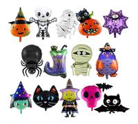 AYNKH 15PCS Oversized Halloween Foil Balloons, Pumpkin, Spider, Bat, Witch, Skeleton, Ghost Halloween Foil Balloons Set, Kids Party Decoration