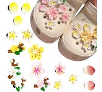 AYNKH 16 Pieces Shoe Charms, Peach Clogs Ornaments, Shoes Floral Pattern Decorations, Multi-colour DIY Shoe Decorations for Women's Birthday Gifts, Party Gifts