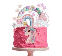 AYNKH 17 Pcs Unicorn Cake Toppers Set with Rainbow Topper, Castle, Macaron, Cupcake Decorations, 3D Fondant Topper for Unicorn Birthday Party, Girls Birthday Cakes Decorations