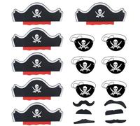 AYNKH 18 Pcs Children's Pirate Hat Set, Skull Print Eye Mask + Pirate Hat Headpiece + Pirate Beard, Pirate Outfit Hat Pirate Headband for Halloween, Party, Role Play, for Boys and Girls