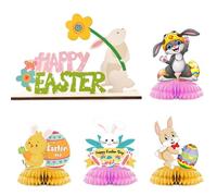 AYNKH 1PCS Wooden Easter Table Decorations,4PCS 3D Centerpiece Table Decoration, Bunny Gunk Tables Decoration, Sign Crafts,Happy Easter Decorations, Party, Crafts Kids