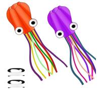 AYNKH 2 Pack 3D Mollusc Octopus Kites with Handle & String, Easy to Fly with Long Colorful Tail, Summer Beach Outdoor Toy Park Trip Activities for Kids Adults Beginners