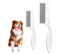 AYNKH 2 Packs Pet Hair Comb, Stainless Steel Dog Cat Comb with Rounded Teeth for Lice Flea Tear Stain Removal, Professional Grooming and Dehairing Face and Paws, 2 Size for Small Medium Large Pets