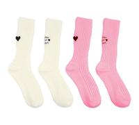 AYNKH 2 Pairs of Solid Colour Love Heart Stack Socks, Women's Mid-Calf Socks with Different Love Heart Letter Embroidery on the Heel, Warm Mid Tube Socks, Cute Socks, for Matching Shorts and Skirts