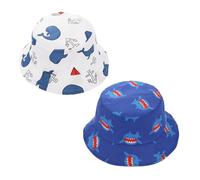 AYNKH 2 Pcs Baby Sun Hats, Adjustable Bucket Hat, Wide Brim Summer Beach Sun Protection for Infants Boys Girls, Outdoor Play Cap with Chin Strap, Cute Cartoon Shark Print Multi