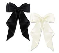 AYNKH 2 PCS Big Bow Hair Clips with Long Silky Satin, Solid Color French Barrette Simple Hair Fastener Accessories for Women Girls