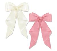 AYNKH 2 PCS Big Bow Hair Clips with Long Silky Satin, Solid Color French Barrette Simple Hair Fastener Accessories for Women Girls