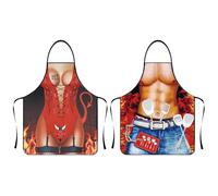 AYNKH 2 Pcs Novelty Cooking Aprons for Couples, Pattern of Muscle Chef and Devil Girl, Adjustable Waterproof Kitchen Apron, for Married Couple Lovers, for Christmas BBQ Party