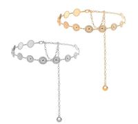 AYNKH 2 Pcs Western Metal Concho Belt(Gold + Silvery), Adjustable Boho Waist Chain, Women Metal Belt, Fashion Accessories, for High End Retro Dress, Sweater