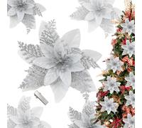 AYNKH 20Pcs Christmas Poinsettia Flowers Decorations with Clips, 14.5cm Christmas Artificial Glitter Tree Flower Ornaments for Xmas New Year Wreath Tree Decor