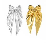 AYNKH 2PCS Bright Big Bow Hair Clips, Gold Silver Shiny Color Barrette, Cool Hair Accessories for Women Girls Music Festival Party Head Wear, Eye-Catching Costume for Holiday Carnival