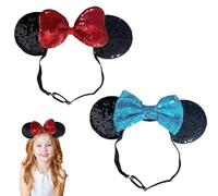 AYNKH 2PCS Glitter Mouse Ears Headbands with Sequin Bow, Elastic Adjustable Sparkly Headwear for Kids Girls Women, Cosplay Costume Party Decoration Birthday Accessories Holiday Gifts Set