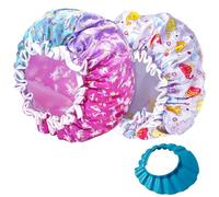 AYNKH 2PCS Kids Shower Caps,Unicorn Dolphin Elastic Bath Cap for Kids,Reusable Double Layer Childs Waterproof Shower Hat for Girls/Boys