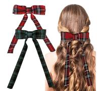 AYNKH 2Pcs Plaid Flutter School Bow Hair Clips, Red Plaid and Green Plaid, Scottish Fashion Style, Festive Accessories for Girls Women