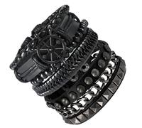 AYNKH 2PCS Punk Rock Leather Bracelet, Punk Emo Inlay Bracelets, Spiked Leather, Cuff Bracelet, Men's Women's 80's Wristband,Adjustable Wrap Wristbands Cuffs, Accessories Unleash the Unruly Soul