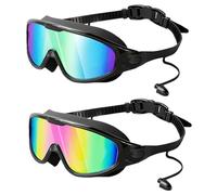 AYNKH 2PCS Swimming Goggles, Wide Vision Anti-Fog Protection Set with Leak-Proof Silicone Seal with Earplugs for Men and Women Swimming Training, Pool and Open Water