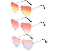 AYNKH 3 Pack Hippie Specs Vintage Heart Shaped Sunglasses Gradient Colour 70s Retro Love Heart Glasses Fashion Festival Accessories for Women Girls Birthday Party Outdoor Beach